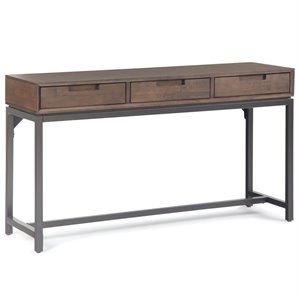 banting solid hardwood and metal modern industrial console table in walnut brown