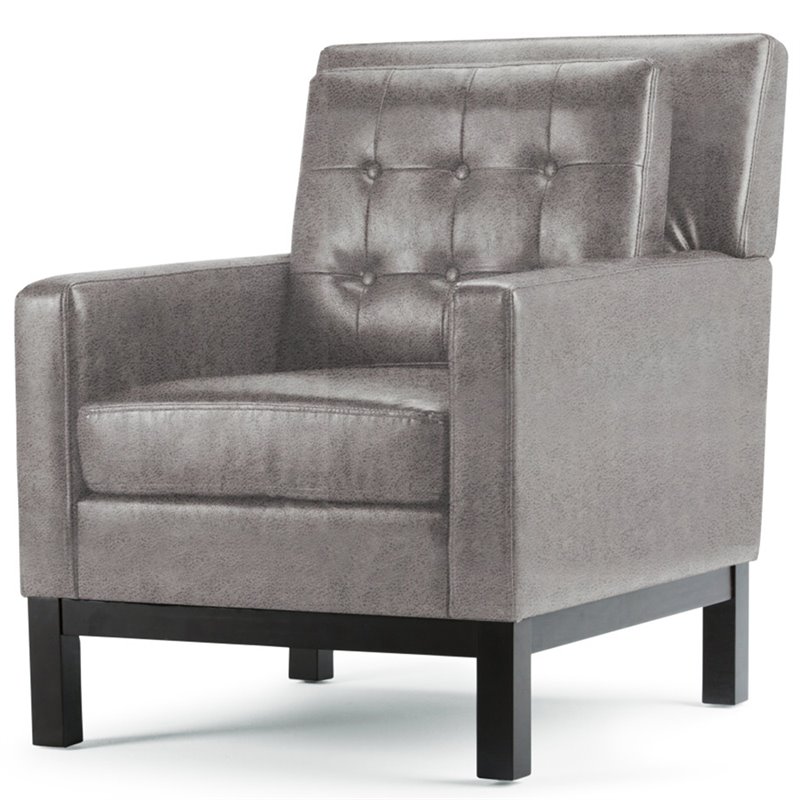 Simpli Home Carrigan Faux Leather Tufted Accent Chair In Charcoal Axcchr 013 Dc