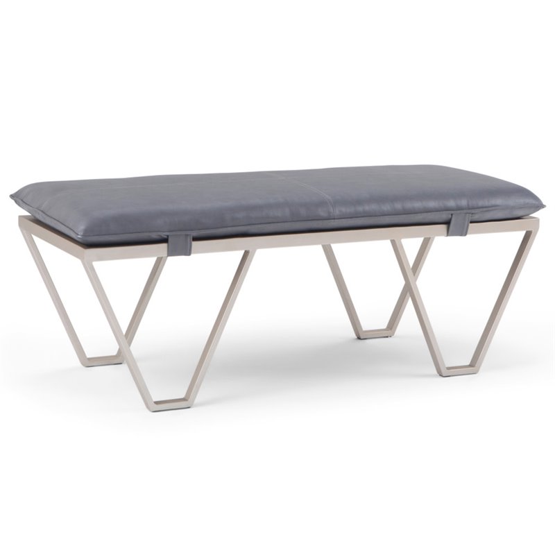 Simpli Home Bowie Faux Leather Bench In Distressed Charcoal For