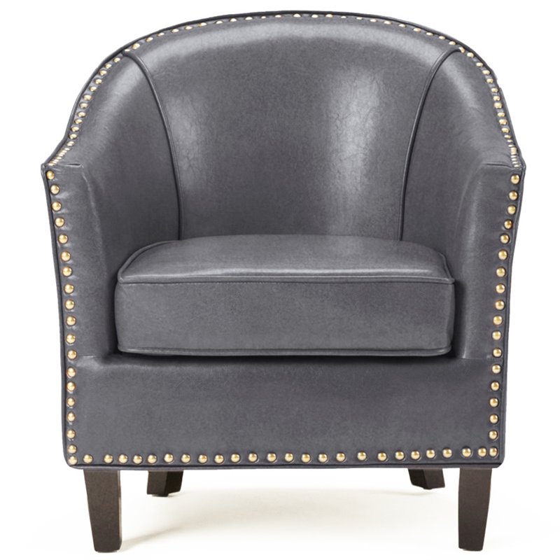 Simpli Home Kildare Faux Leather Accent Chair in Stone Gray AXCTUB004SG