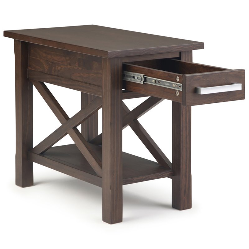 Simpli Home Kitchener 1 Drawer End Table in Warm Walnut