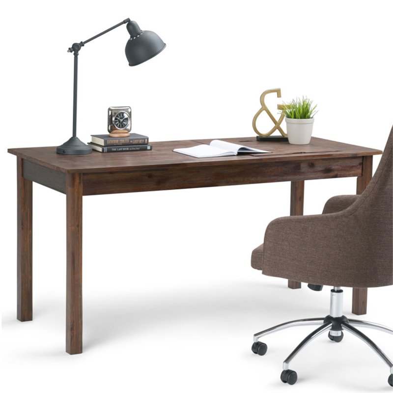 Simpli Home Monroe Computer Desk in Distressed Charcoal Brown - AXCMON-14