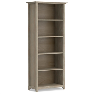Amherst 30 inch Wide Solid Wood Transitional 5 Shelf Bookcase in Distressed Gray