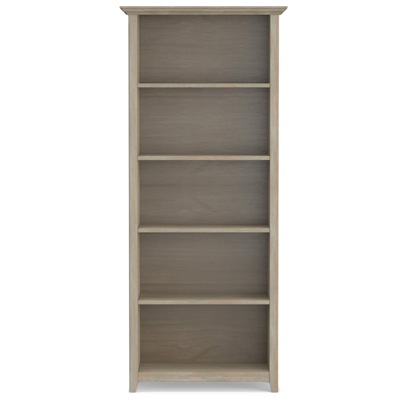 Amherst 30 inch Wide Solid Wood Transitional 5 Shelf Bookcase in Distressed Gray