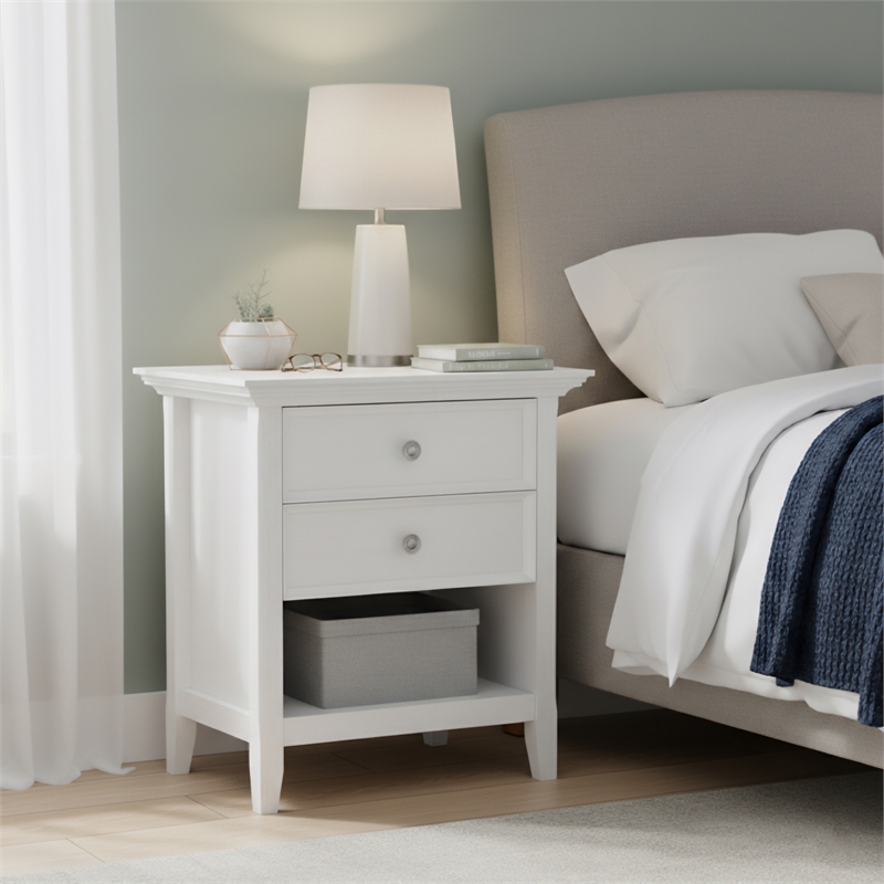 Amherst 24 inch Wide Solid Wood Transitional Bedside Table in White