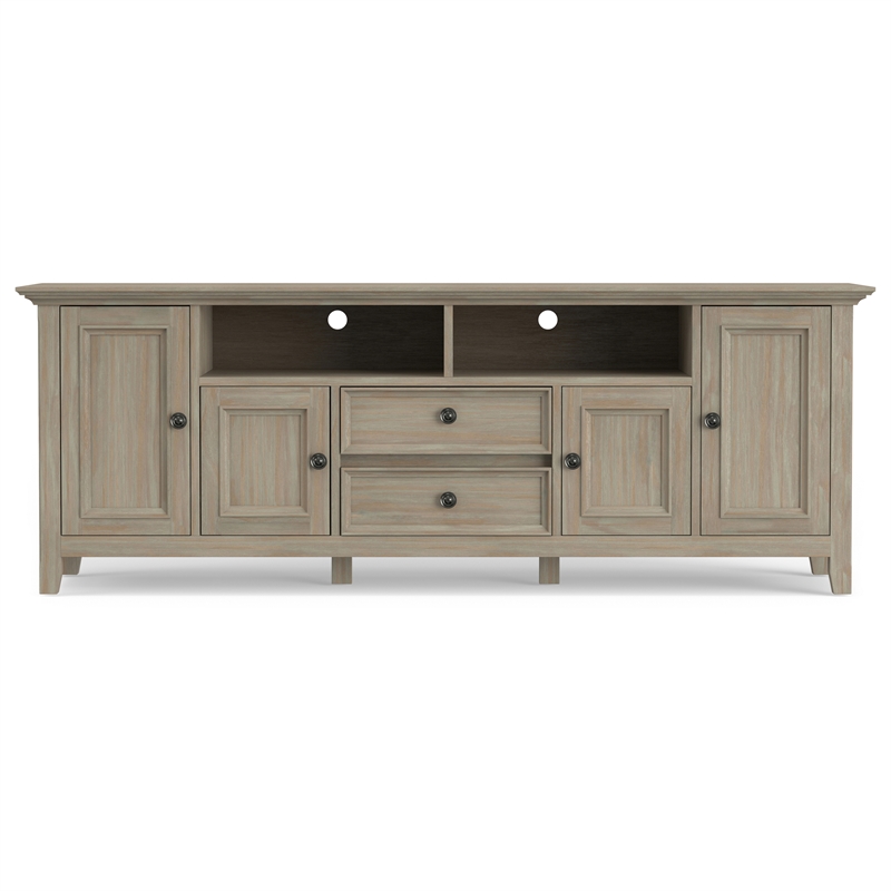 Amherst 72 inch Wide Solid Wood Transitional TV Stand in Distressed Gray