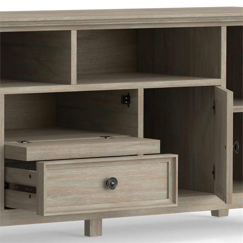 Amherst 72 inch Wide Solid Wood Transitional TV Stand in Distressed Gray