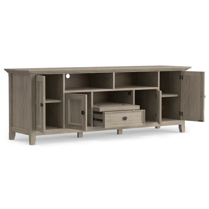 Amherst 72 inch Wide Solid Wood Transitional TV Stand in Distressed Gray