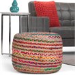 Margo Boho Round Pouf in Multi-Color Braided Jute and Cotton