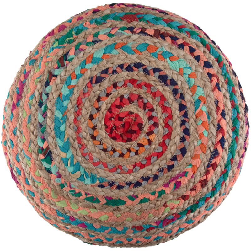 Margo Boho Round Pouf in Multi-Color Braided Jute and Cotton