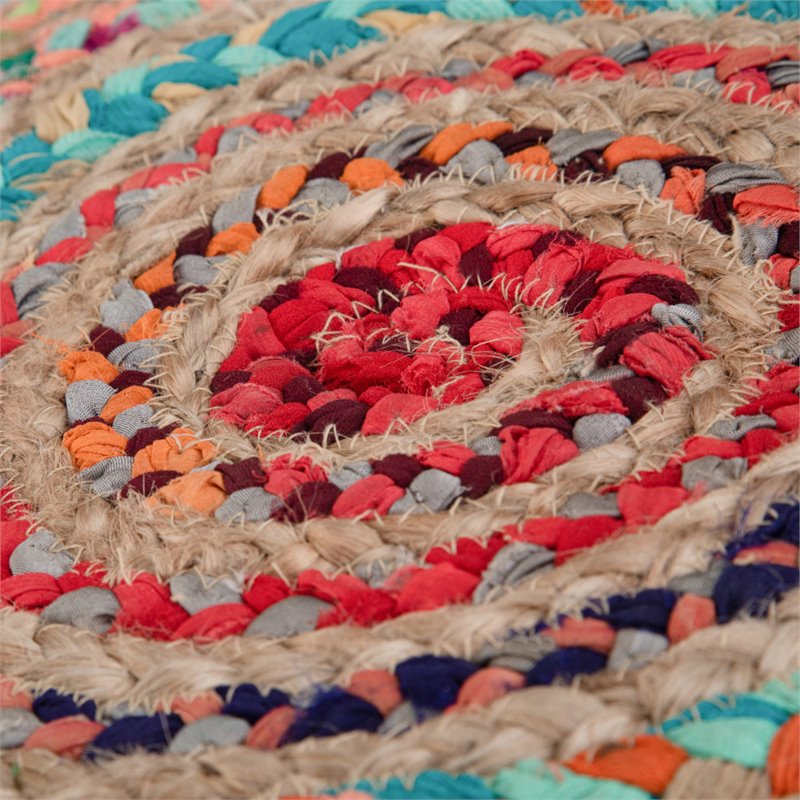 Margo Boho Round Pouf in Multi-Color Braided Jute and Cotton