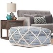 Simpli Home Cowan Boho Square Pouf in Blue and Natural Handloom Woven