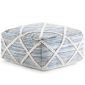 Simpli Home Cowan Boho Square Pouf in Blue and Natural Handloom Woven