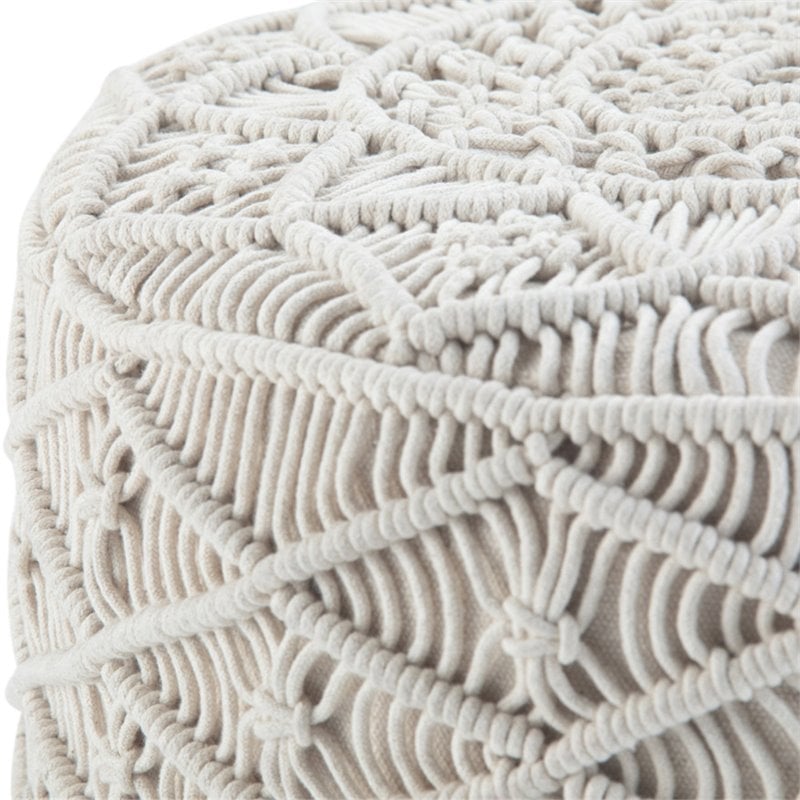 Coates Boho Round Macrame Pouf in Natural Cotton