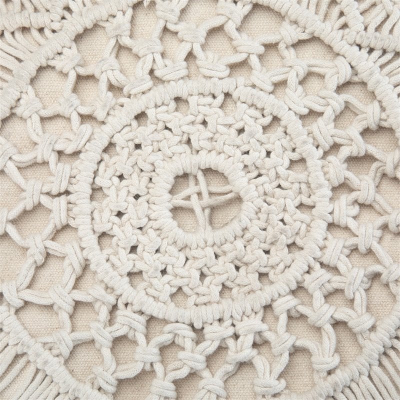 Coates Boho Round Macrame Pouf in Natural Cotton