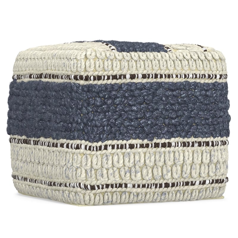 Simpli Home Grady Boho Square Pouf in Blue and Natural Handloom Woven