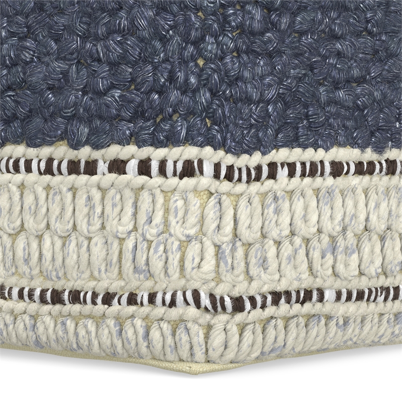 Simpli Home Grady Boho Square Pouf in Blue and Natural Handloom Woven