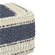 Simpli Home Grady Boho Square Pouf in Blue and Natural Handloom Woven