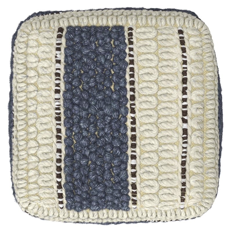 Simpli Home Grady Boho Square Pouf in Blue and Natural Handloom Woven