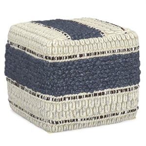 Simpli Home Grady Boho Square Pouf in Blue and Natural Handloom Woven