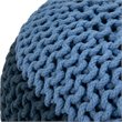 Simpli Home Nikki Boho Round Hand Knit Pouf in Blue and Navy Blue Cotton