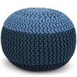 Simpli Home Nikki Boho Round Hand Knit Pouf in Blue and Navy Blue Cotton