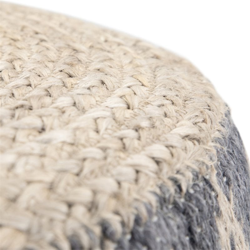 Simpli Home Edgeley Boho Round Pouf in Gray and Natural Woven Braided Jute
