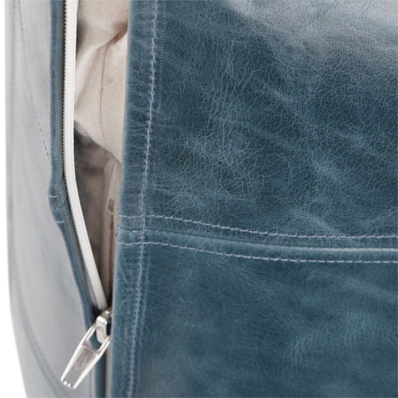 Simpli Home Manning Boho Square Pouf in Teal Genuine Leather