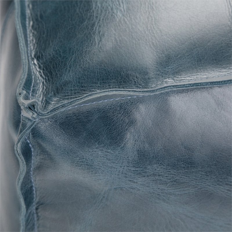 Simpli Home Manning Boho Square Pouf in Teal Genuine Leather