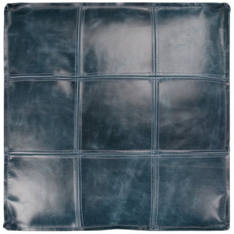 Simpli Home Manning Boho Square Pouf in Teal Genuine Leather
