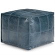 Simpli Home Manning Boho Square Pouf in Teal Genuine Leather