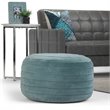 Simpli Home Vivienne Boho Round Pouf in Turquoise Velvet Fabric