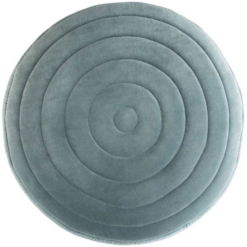 Simpli Home Vivienne Boho Round Pouf in Turquoise Velvet Fabric