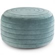 Simpli Home Vivienne Boho Round Pouf in Turquoise Velvet Fabric