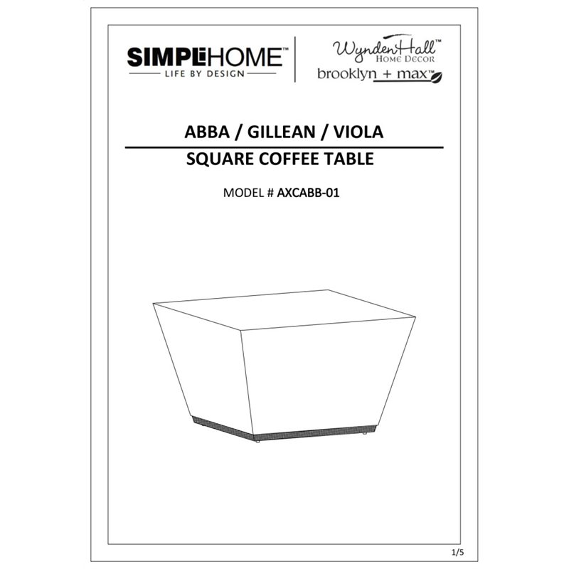 Simpli Home Abba Solid Wood and Brass Square Coffee Table in Dark Brown