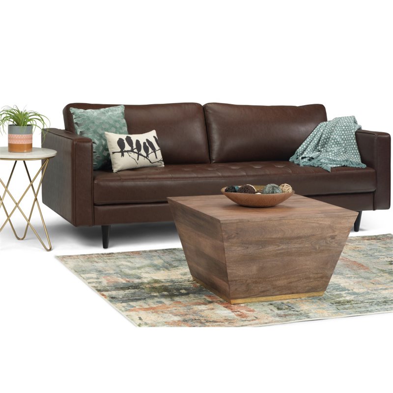 Simpli Home Abba Solid Wood and Brass Square Coffee Table in Dark Brown