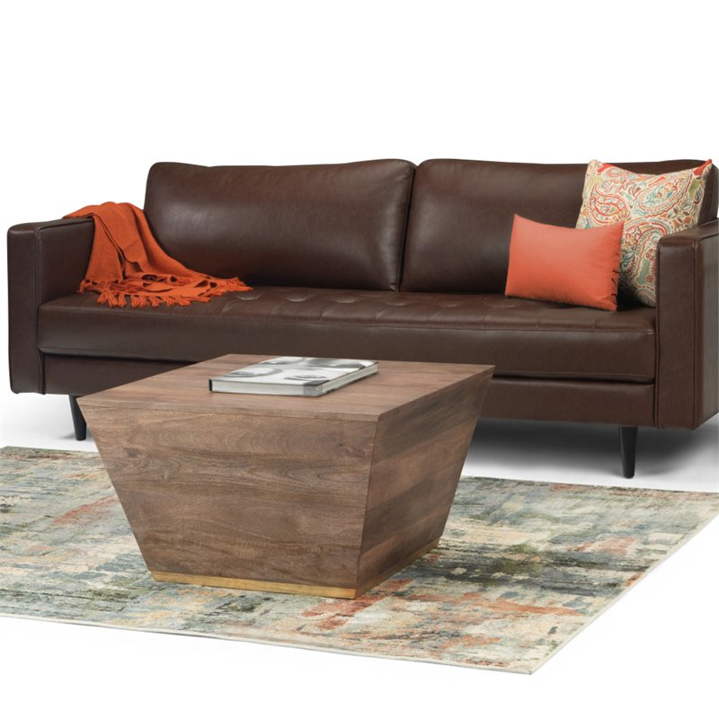 Simpli Home Abba Solid Wood and Brass Square Coffee Table in Dark Brown