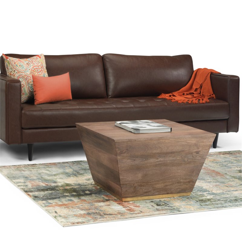 Simpli Home Abba Solid Wood and Brass Square Coffee Table in Dark Brown