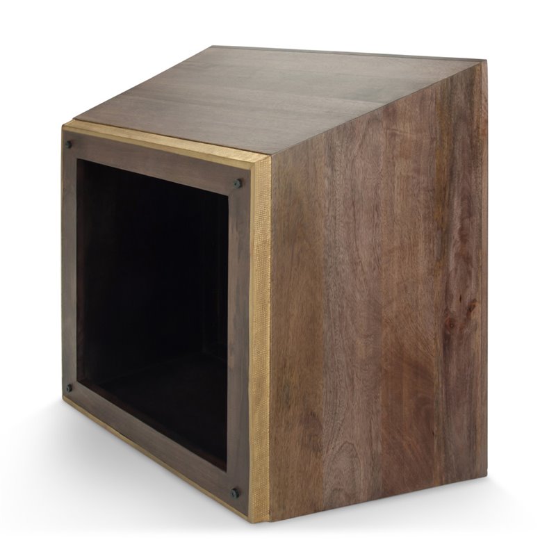 Simpli Home Abba Solid Wood and Brass Square Coffee Table in Dark Brown