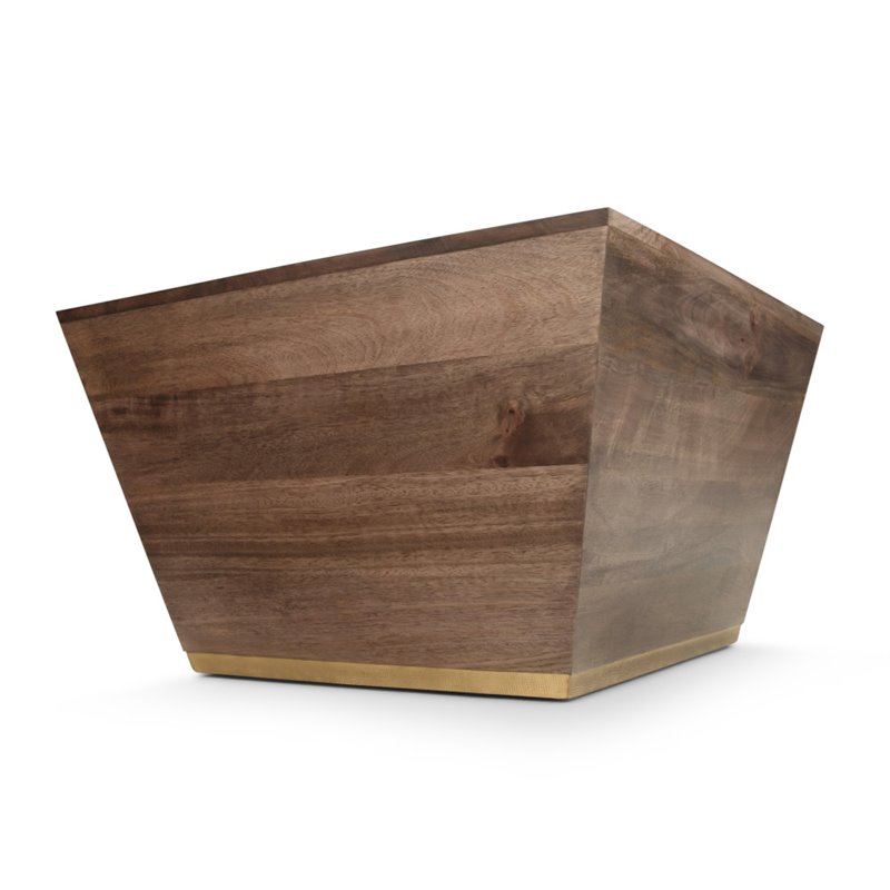Simpli Home Abba Solid Wood and Brass Square Coffee Table in Dark Brown