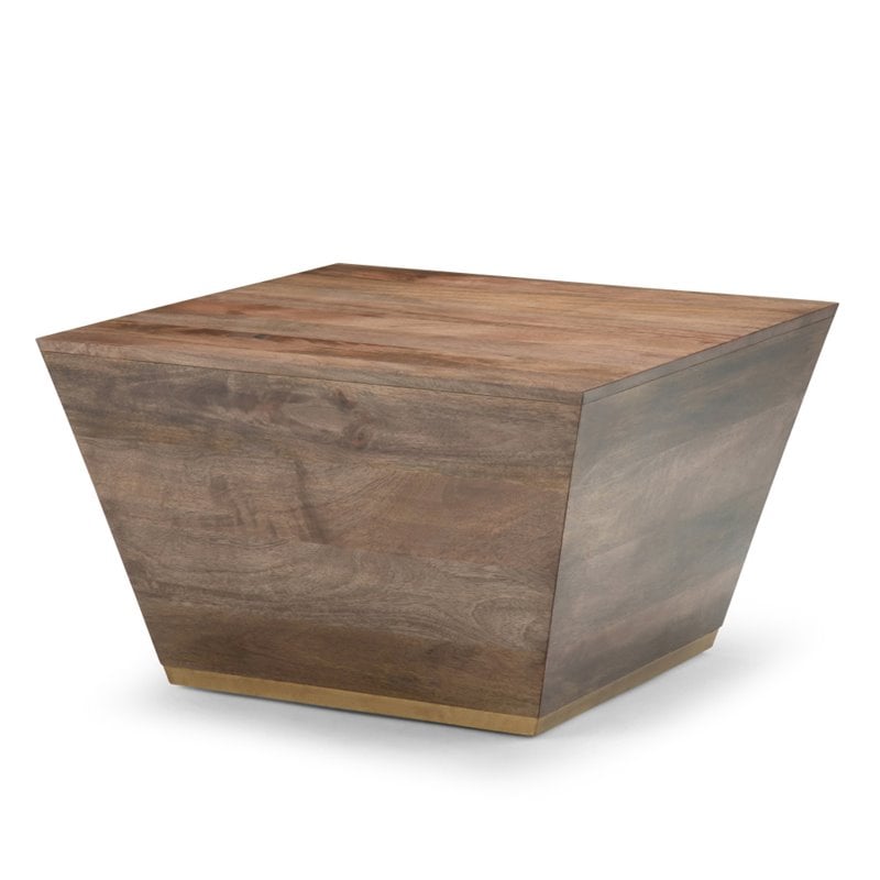 Simpli Home Abba Solid Wood and Brass Square Coffee Table in Dark Brown