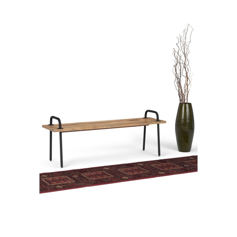 Simpli Home Berkeley Solid Mango Wood Living Room Bench in Natural