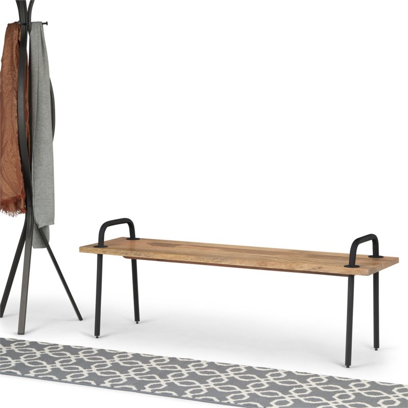 Simpli Home Berkeley Solid Mango Wood Living Room Bench in Natural