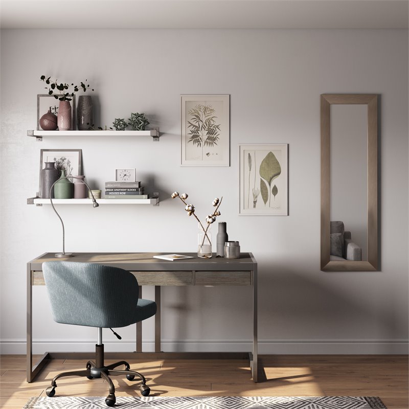 Erina Solid Acacia Wood Small Desk in Distressed Charcoal Brown