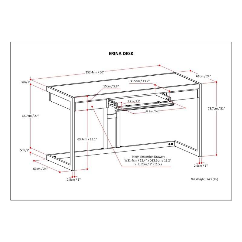 Erina Solid Acacia Wood Small Desk in Distressed Charcoal Brown