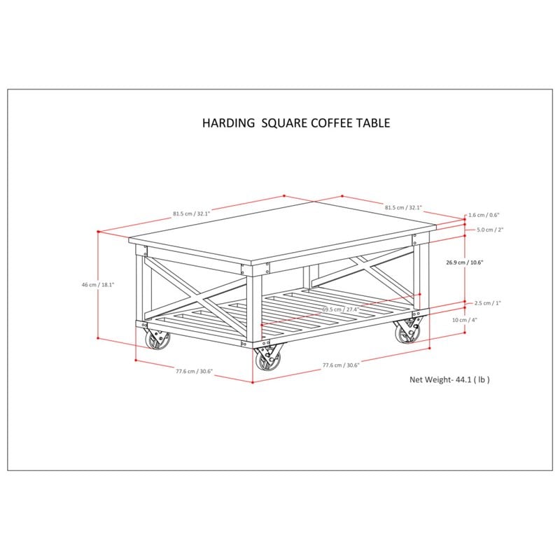 Simpli Home Harding Solid Mango Wood Square Coffee Table - Distressed Dark Brown