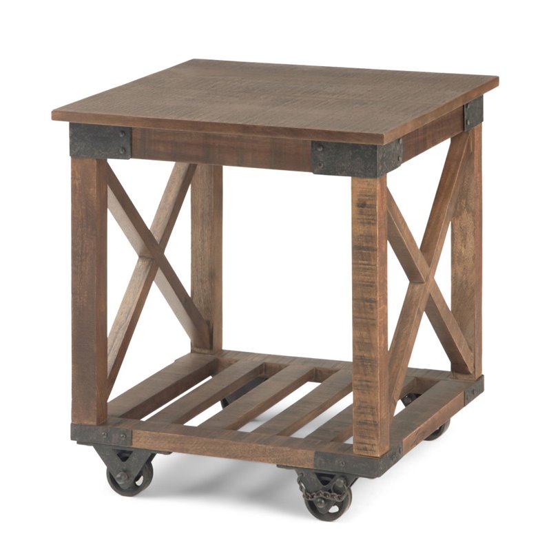 Simpli Home Harding Solid Mango Wood End Table in Distressed Dark Brown