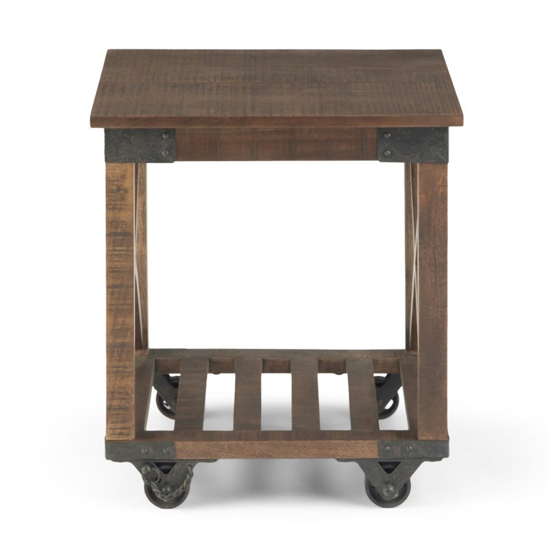 Simpli Home Harding Solid Mango Wood End Table in Distressed Dark Brown