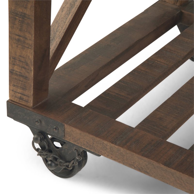 Simpli Home Harding Solid Mango Wood End Table in Distressed Dark Brown