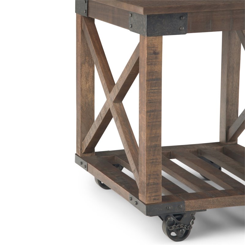 Simpli Home Harding Solid Mango Wood End Table in Distressed Dark Brown